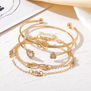 Crystal Heart Opening Chain Bracelet Set (4 Pcs)